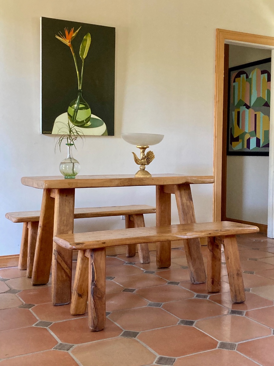 Ensemble Salle à manger brutaliste - Table et deux bancs - Circa 1960 -ERA Perriand