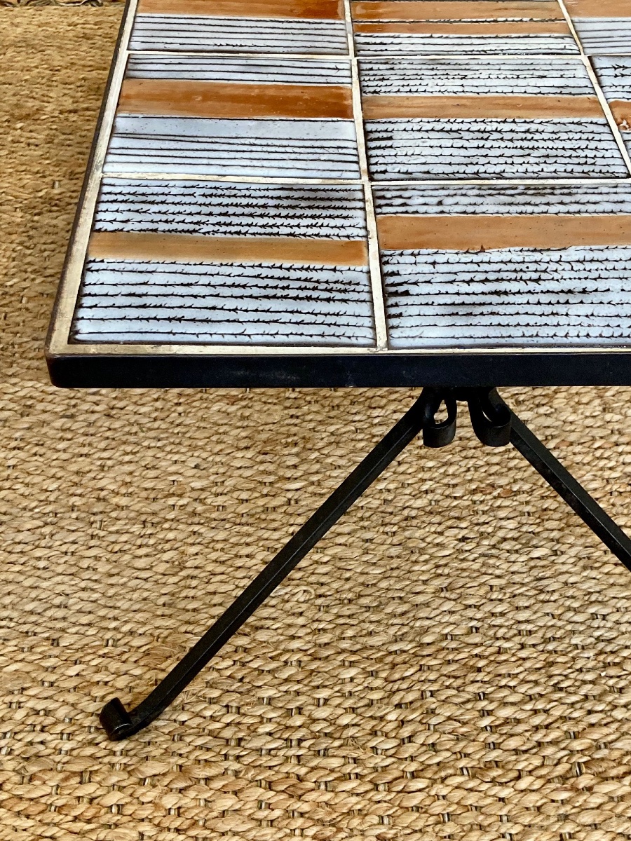 Wrought-iron And Ceramic Table By René Legrand And Mado Jolain -photo-2