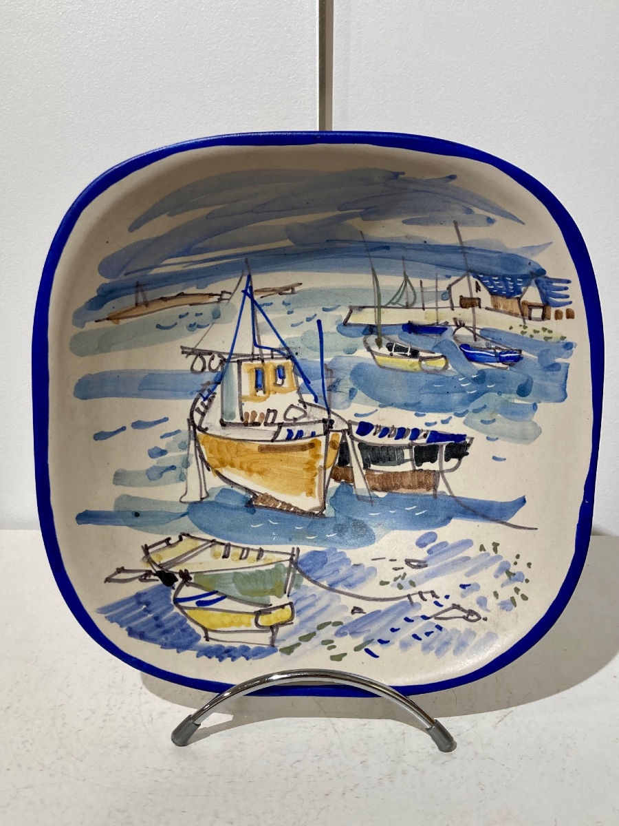 Keraluc Quimper Square-shaped Glazed Ceramic Cup By René Quéré 