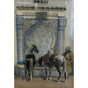 Arab Rider At La Fontaine. Morocco Or Algeria 
