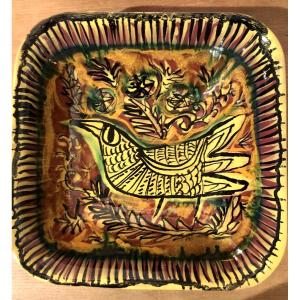Large Bowl With A Stylized Bird Decor By Paul Yvain 