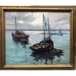 Barques sardinières à Douarnenez par Paul Morchain 