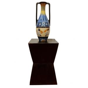 Jim Semellec, Grand vase à anses et décor de bretonnes