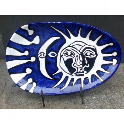 Large Blue Dish Jean Lurcat Sant Vicens Moon And Sun