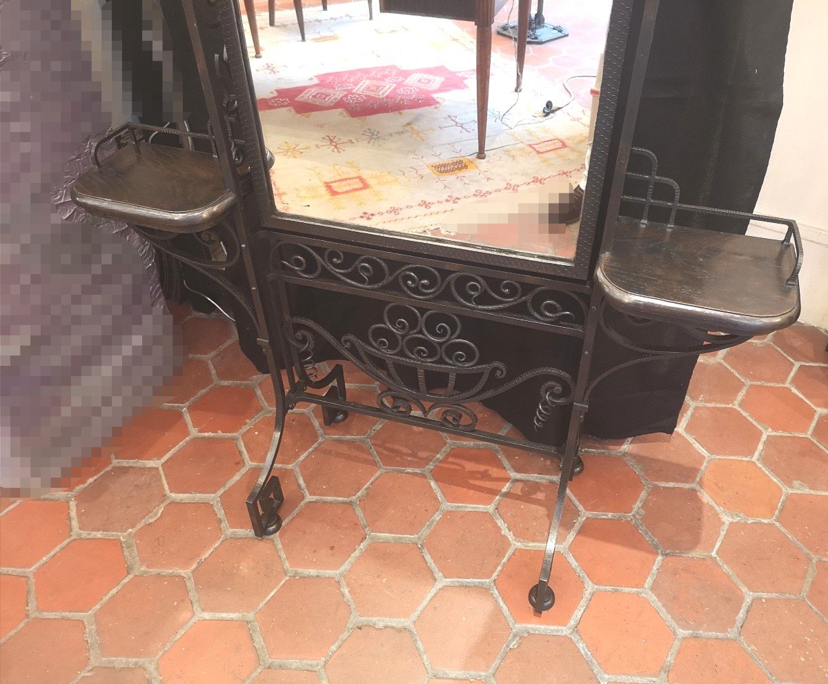 Art Deco Swivel Wrought Iron Psyche Mirror-photo-7