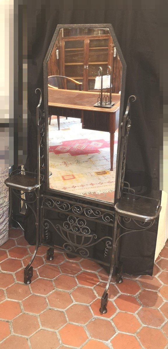 Art Deco Swivel Wrought Iron Psyche Mirror