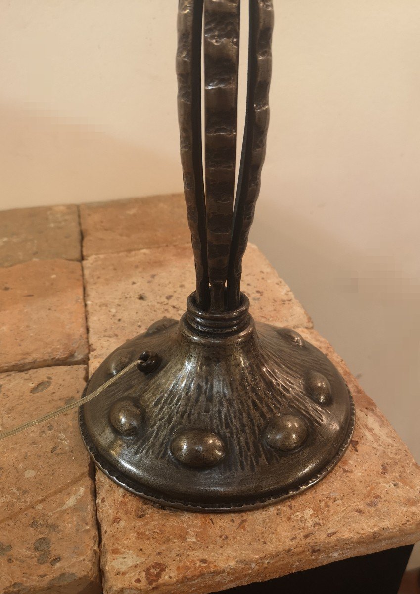 Edgar Brandt, Art Deco Table Lamp In Wrought Iron And Alabaster-photo-4