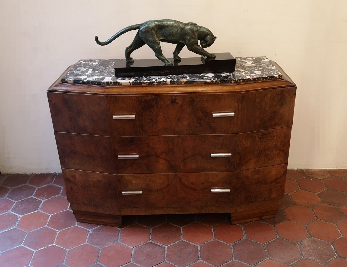 Commode Art Déco En Loupe De Noyer 