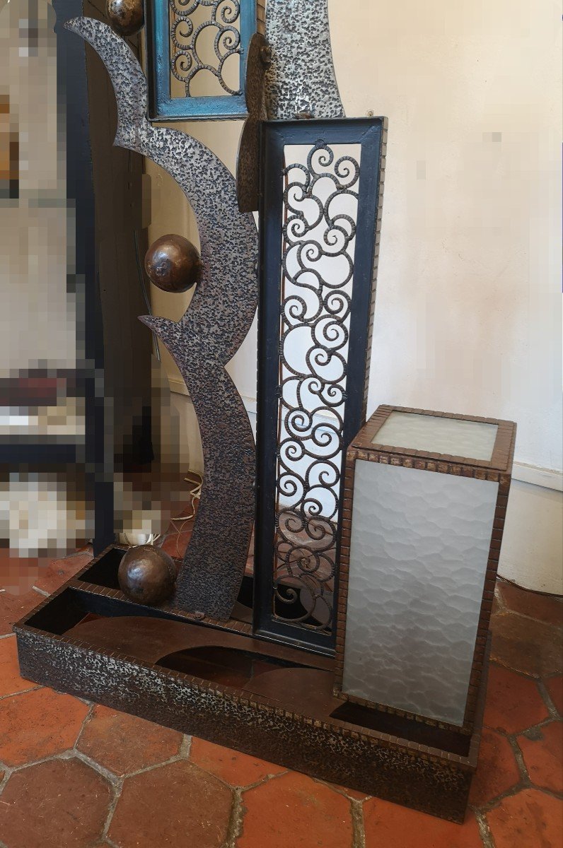 Art Deco Wrought Iron Floor Lamp Forming Sculpture-photo-3