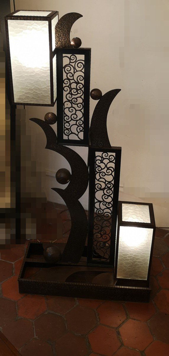 Art Deco Wrought Iron Floor Lamp Forming Sculpture-photo-8