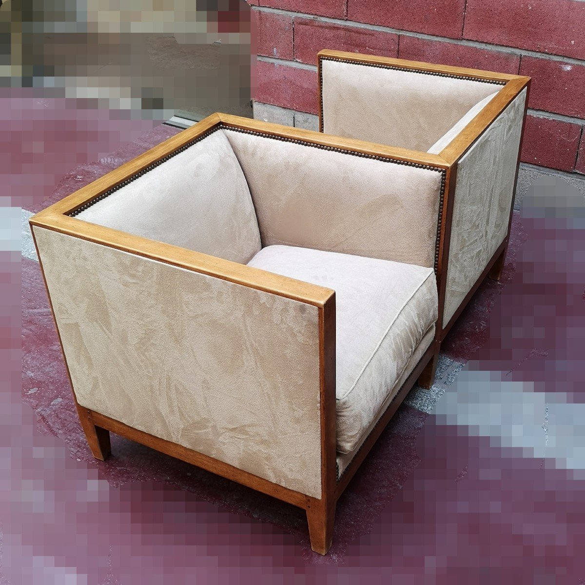 Confident Art Déco, Canapé, Fauteuil, De Forme Cubiste En Noyer-photo-2