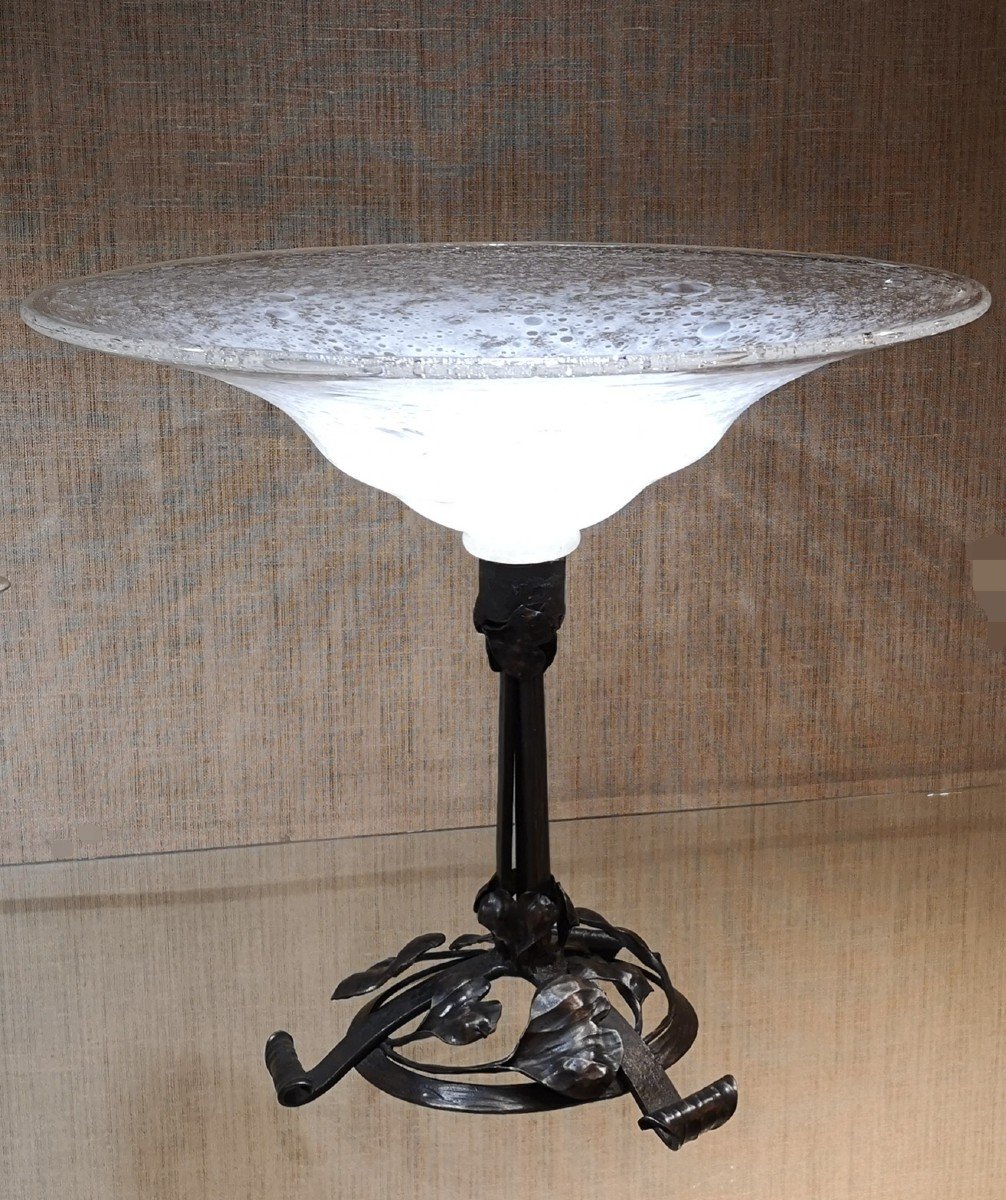 Schneider, Le Verre Français, Grande Coupe Sur Pied En Fer Forgé-photo-4