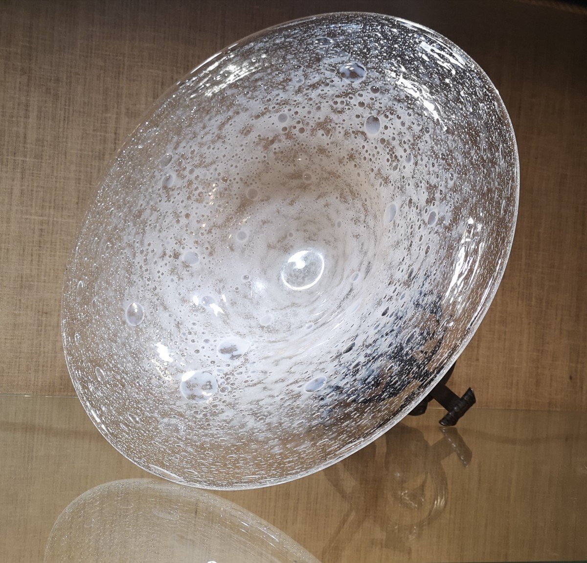 Schneider, Le Verre Français, Grande Coupe Sur Pied En Fer Forgé-photo-2