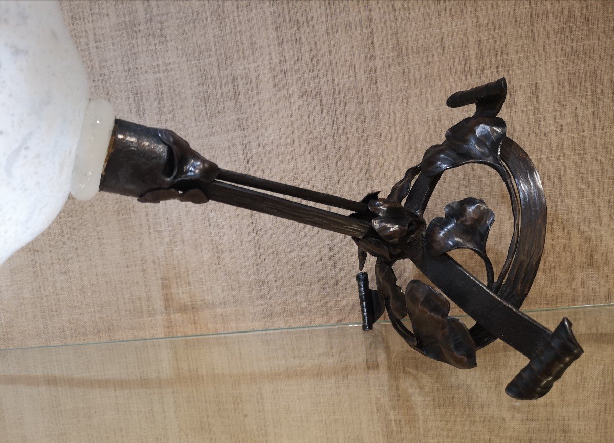 Schneider, Le Verre Français, Grande Coupe Sur Pied En Fer Forgé-photo-3