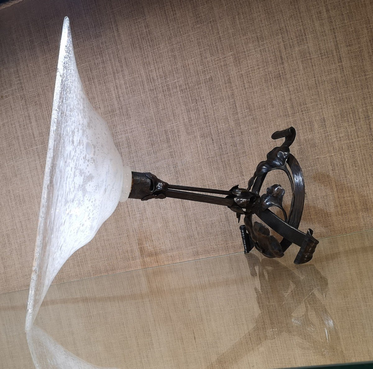 Schneider, Le Verre Français, Grande Coupe Sur Pied En Fer Forgé-photo-4