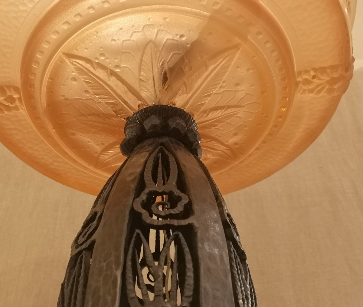 Lampadaire Art Déco 1930 En Fer Forgé Avec Sa Vasque Muller-photo-6