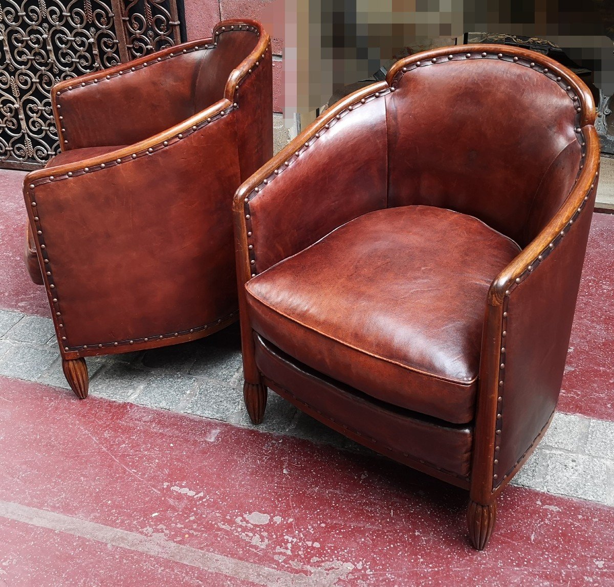 Paire De Fauteuils Art Déco 1930 en cuir-photo-4