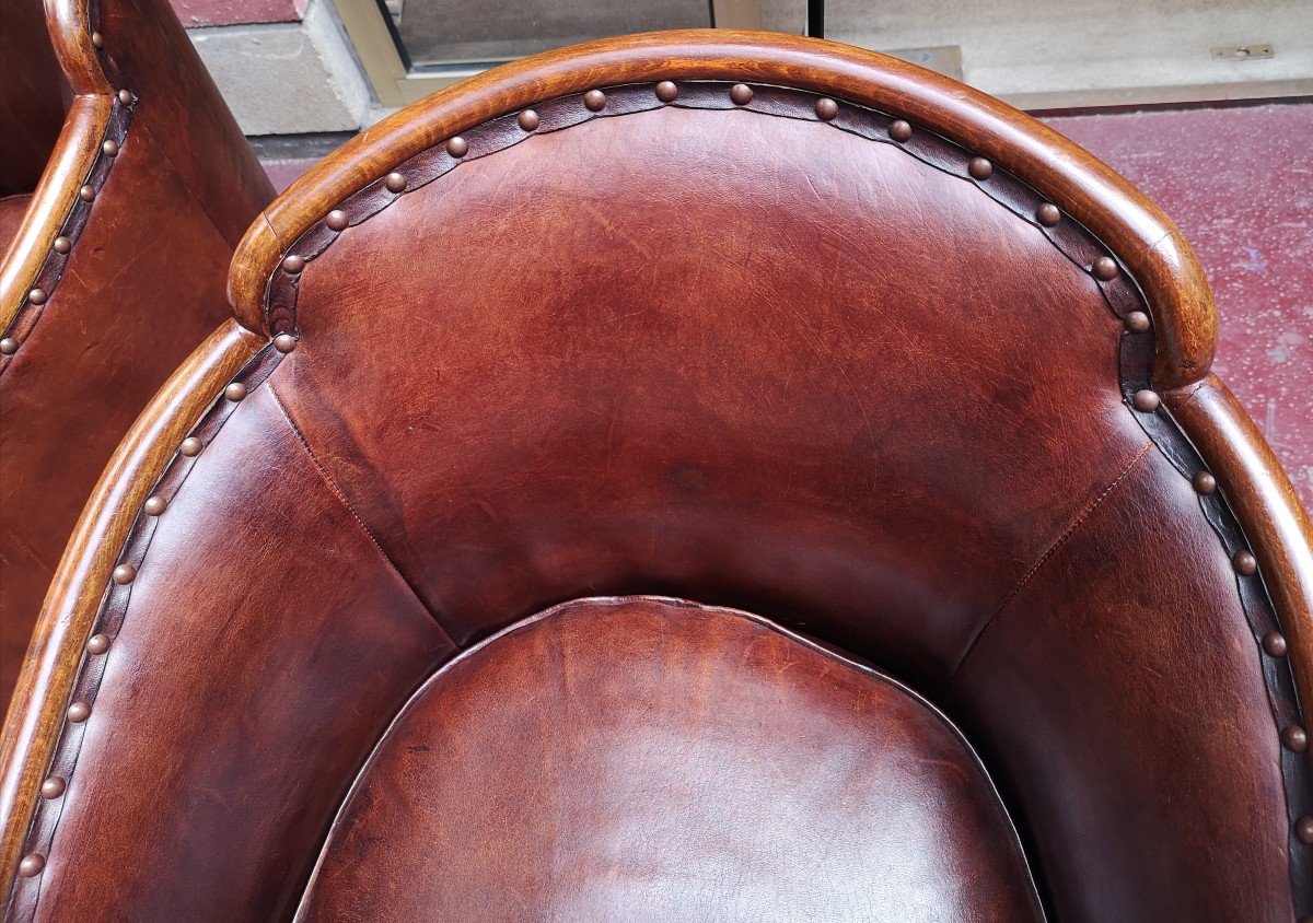 Paire De Fauteuils Art Déco 1930 en cuir-photo-6