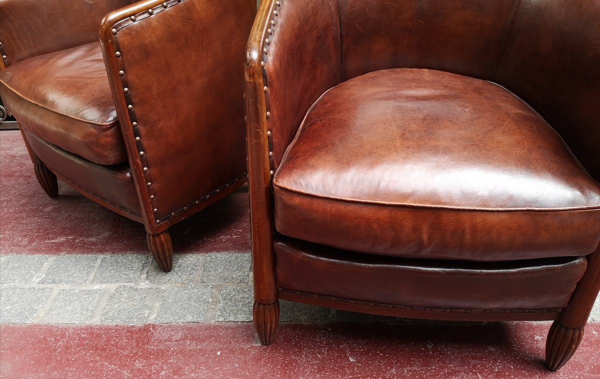 Paire De Fauteuils Art Déco 1930 en cuir-photo-7