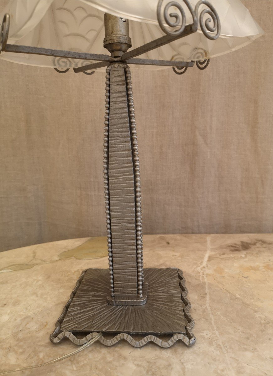 Lampe Art Déco 1930 En Fer Forgé Signée Degué-photo-4