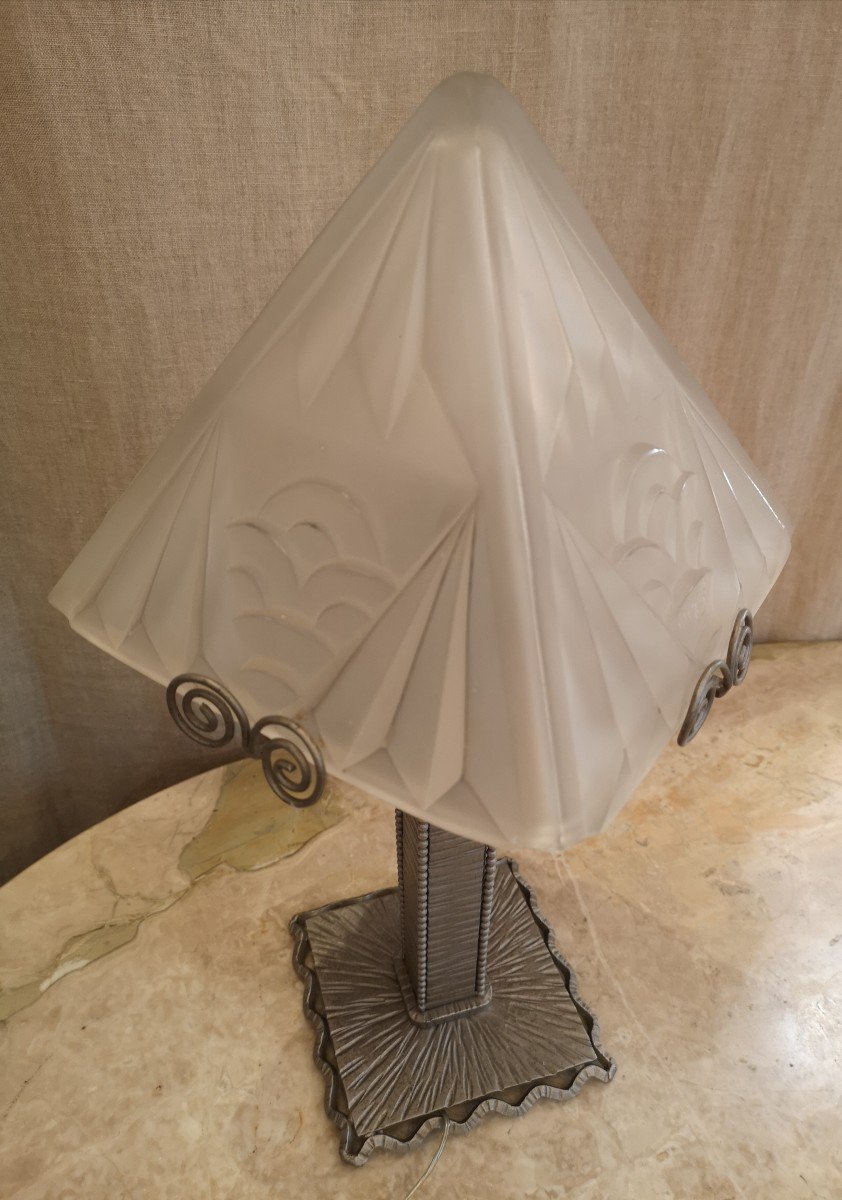Lampe Art Déco 1930 En Fer Forgé Signée Degué-photo-5