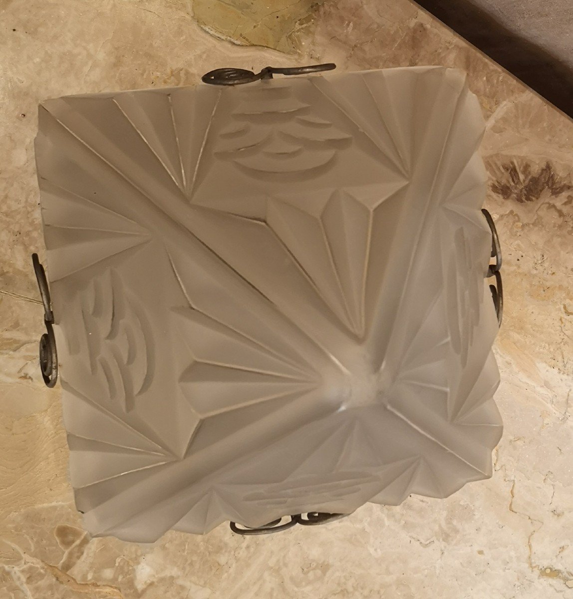 Lampe Art Déco 1930 En Fer Forgé Signée Degué-photo-6