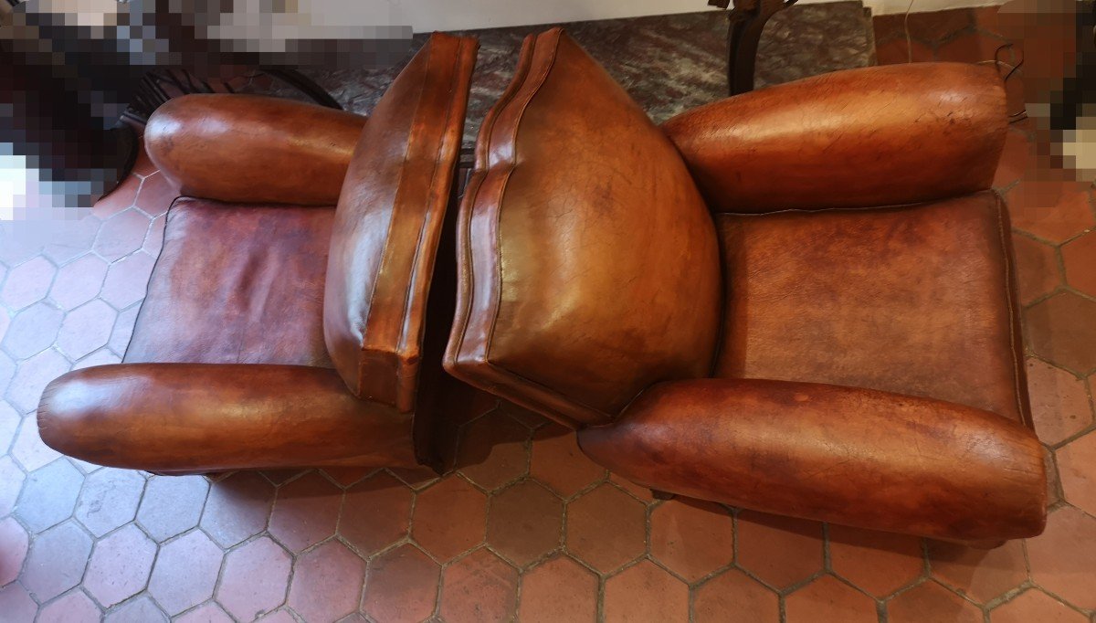 Paire De Fauteuils "club" En Cuir, Art Déco 1920-1930-photo-4
