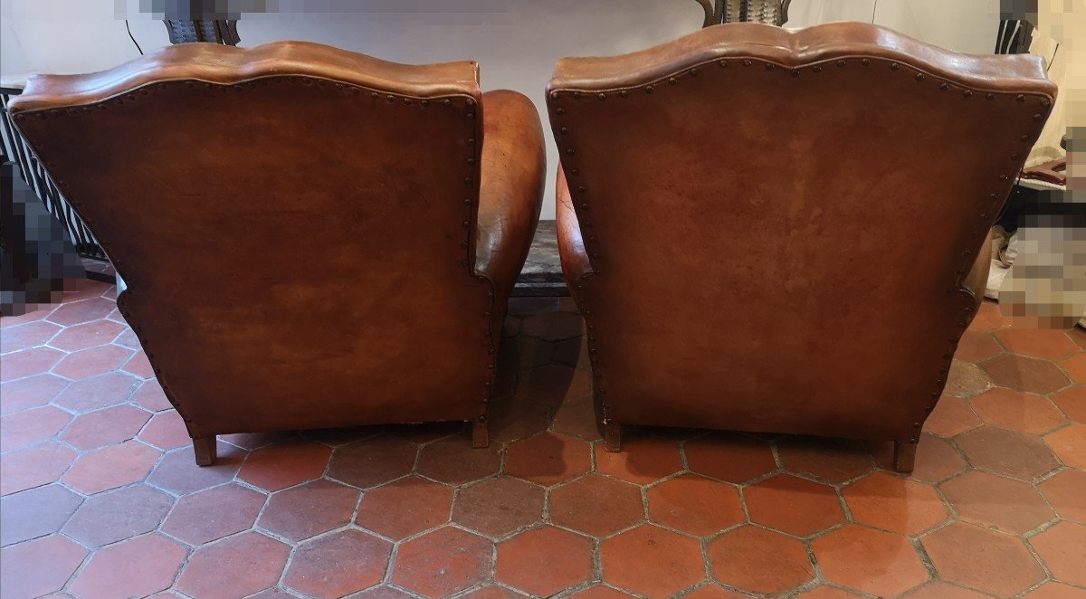 Paire De Fauteuils "club" En Cuir, Art Déco 1920-1930-photo-6