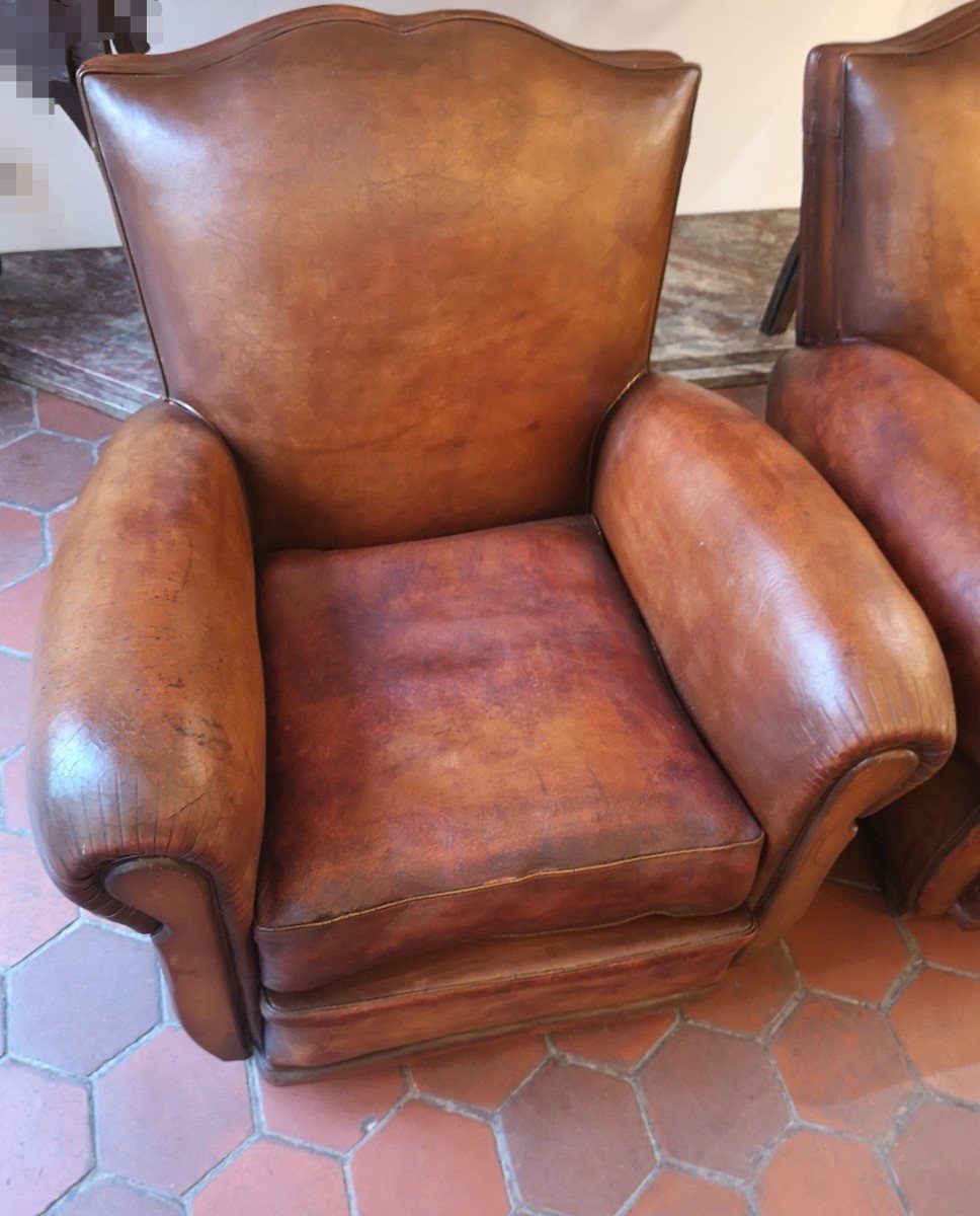 Paire De Fauteuils "club" En Cuir, Art Déco 1920-1930-photo-8