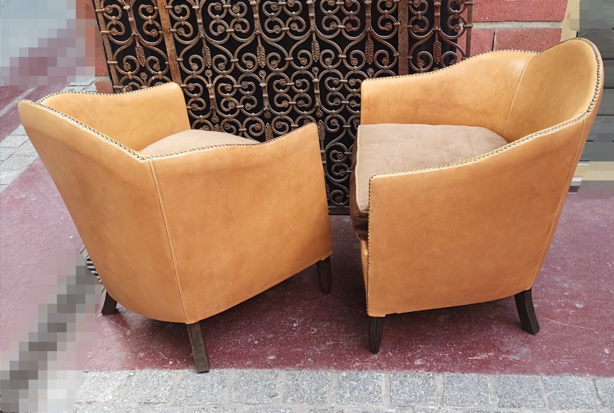 Paire De Fauteuils En Cuir Art Déco 1930-photo-3