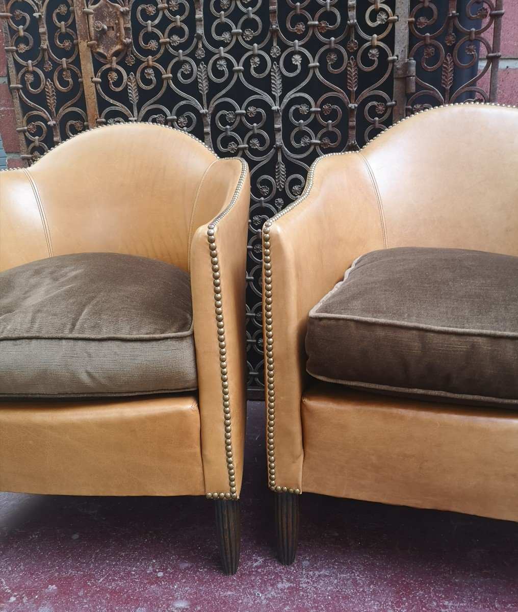 Paire De Fauteuils En Cuir Art Déco 1930-photo-5