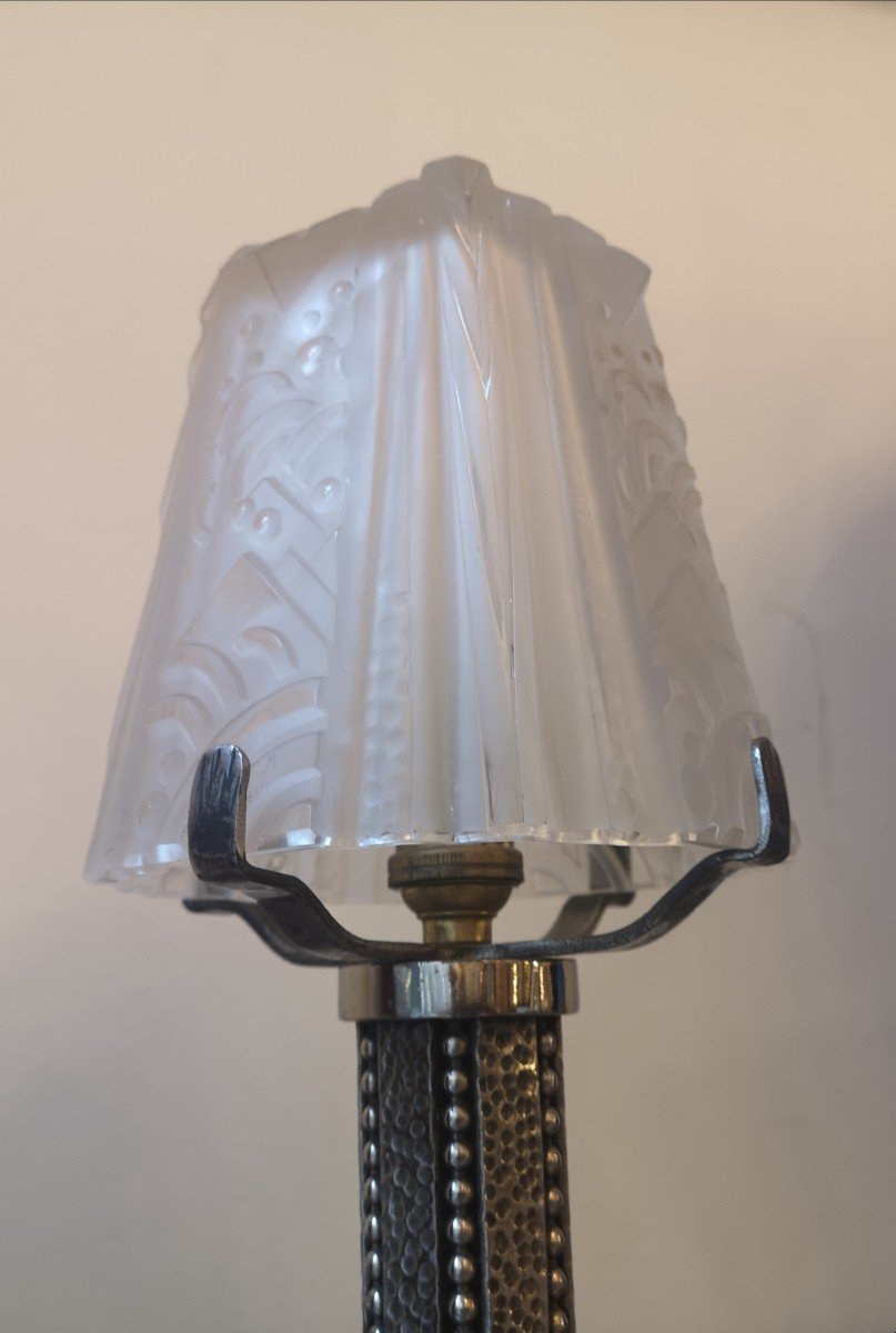 Lampe Fer Forgé Art Déco 1930 Muller Et Henri Fournet-photo-3