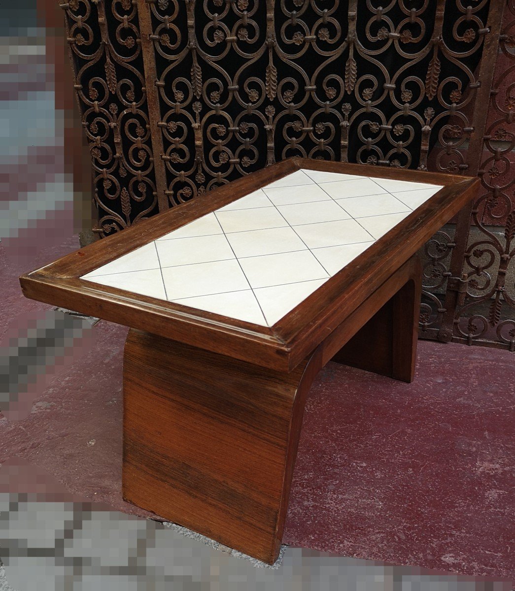 Art Déco,  Table Basse De Salon En Palissandre Er Parchemin -photo-2