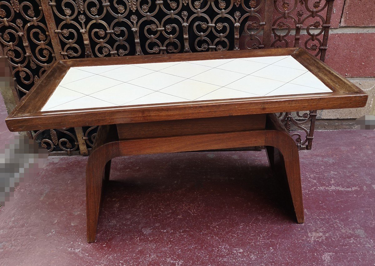 Art Déco,  Table Basse De Salon En Palissandre Er Parchemin -photo-3