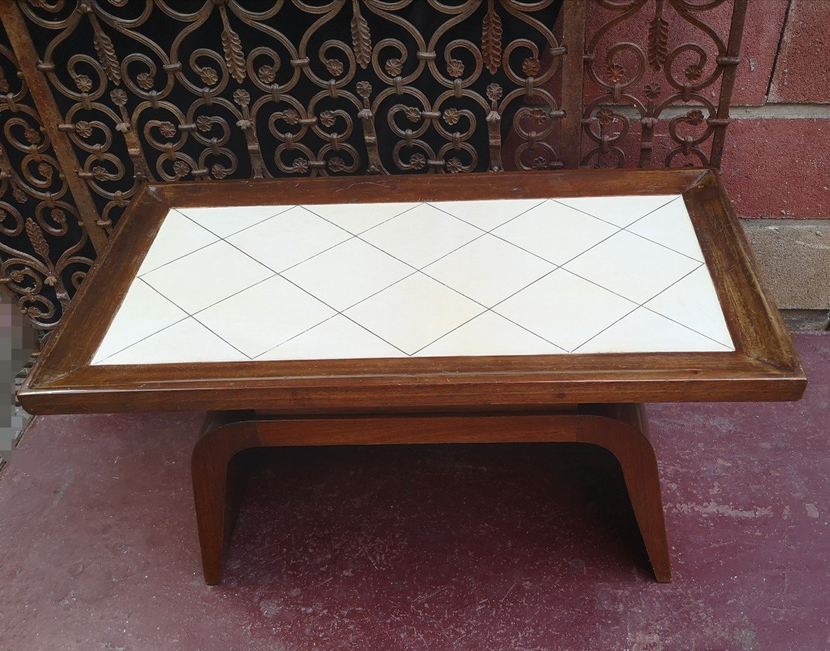 Art Déco,  Table Basse De Salon En Palissandre Er Parchemin 