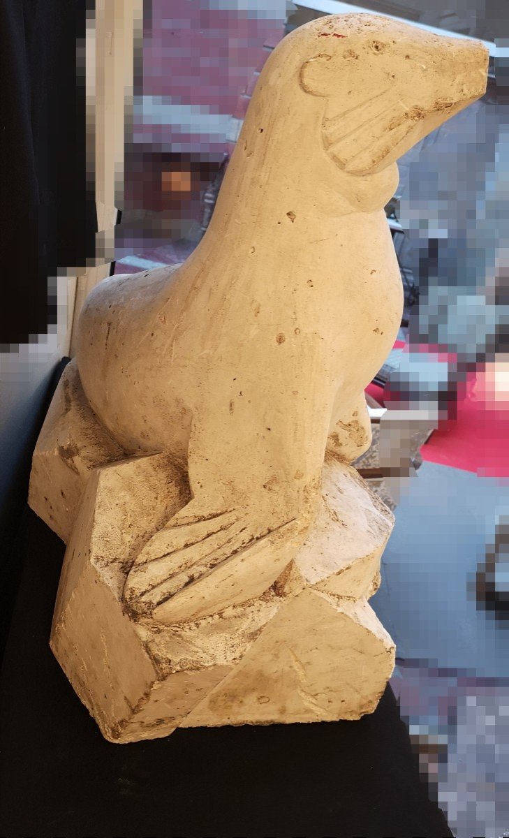 Art Deco 1930, Plaster Sculpture, Cubist Sea Lion-photo-7