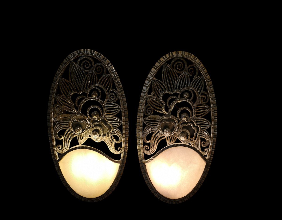 Art Déco, Paire d'Appliques Fer Forgé, R. Subes (att.) 