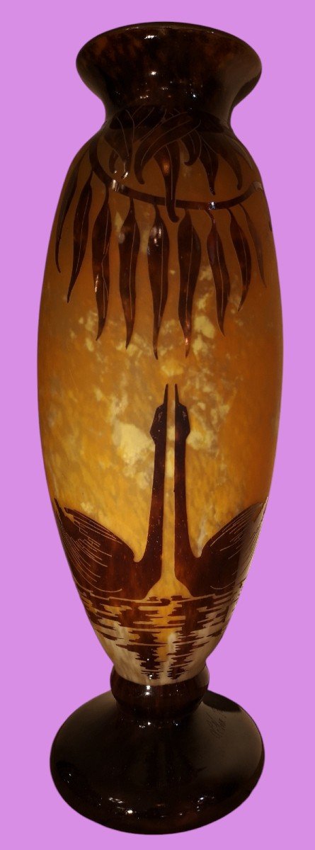 Schneider, French Glass, Swans Decor, 55.5 Cm