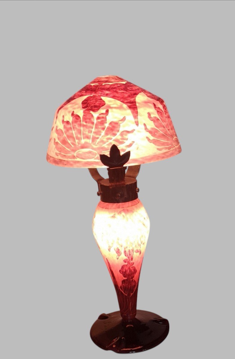Schneider, French Glass, Dahlias Lamp, Art Deco 1928-photo-2