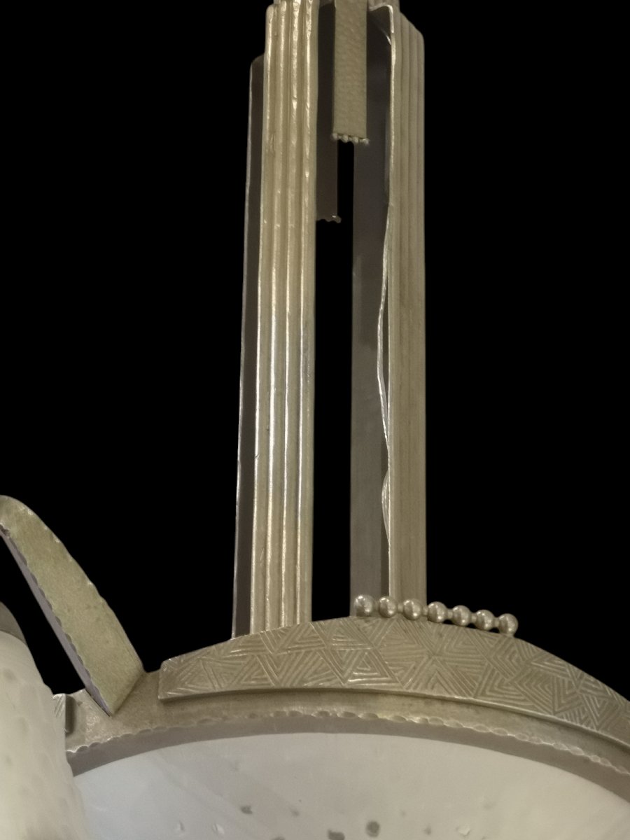Muller Frères, Lustre Art Déco Fer Forgé 1925/30-photo-1