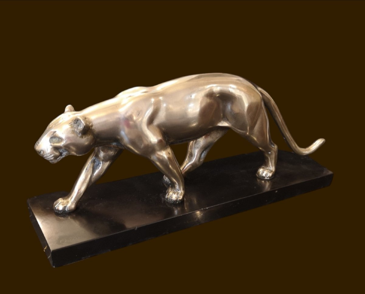 Bronze Panther Signed Ouline, Art Deco-photo-3