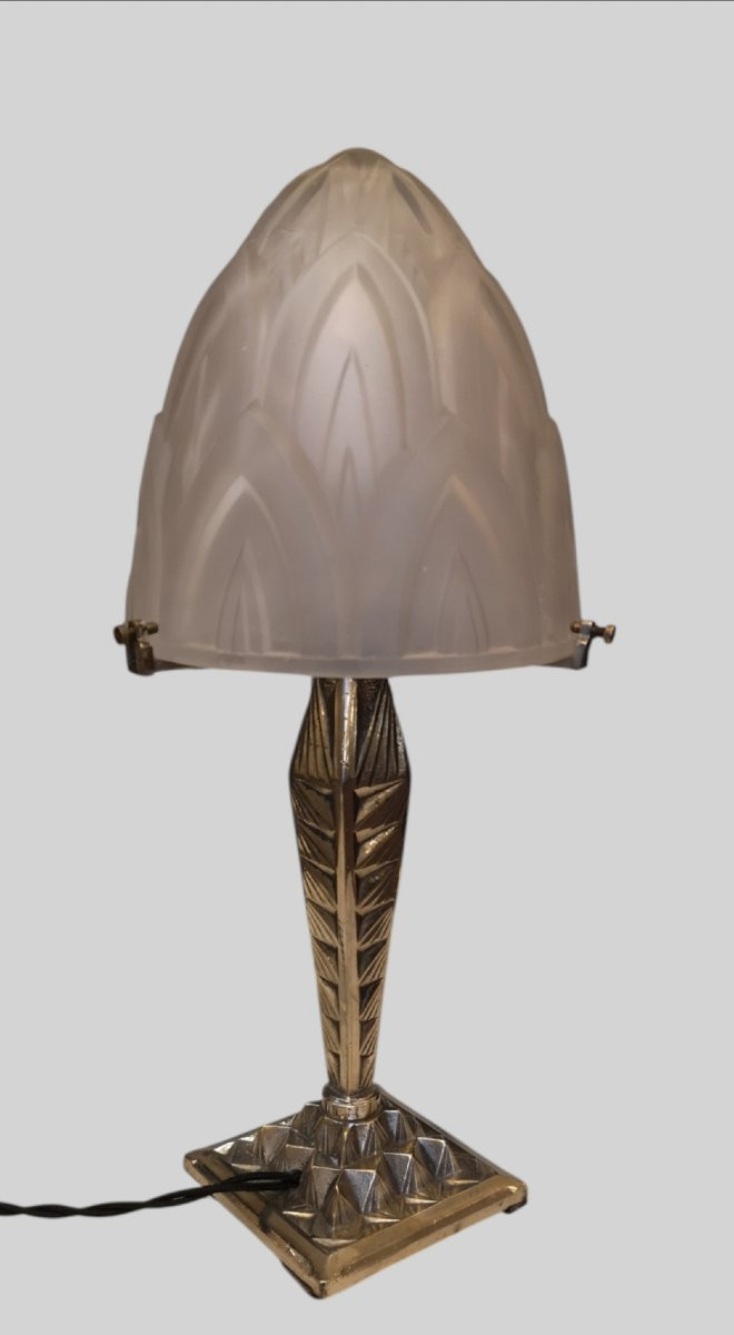 Lampe  Art déco 1930 en bronze nickelé de Germain & Lambolez et Verdun-photo-2