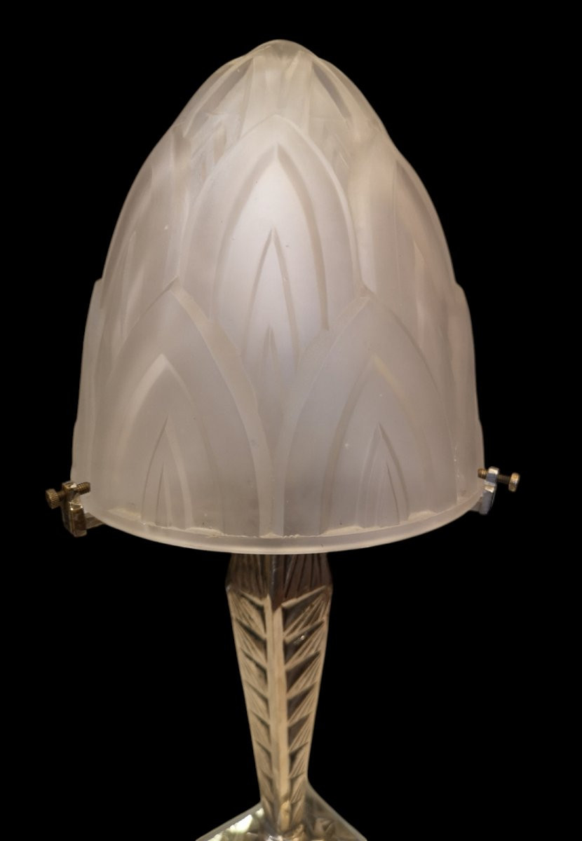 Lampe  Art déco 1930 en bronze nickelé de Germain & Lambolez et Verdun-photo-3