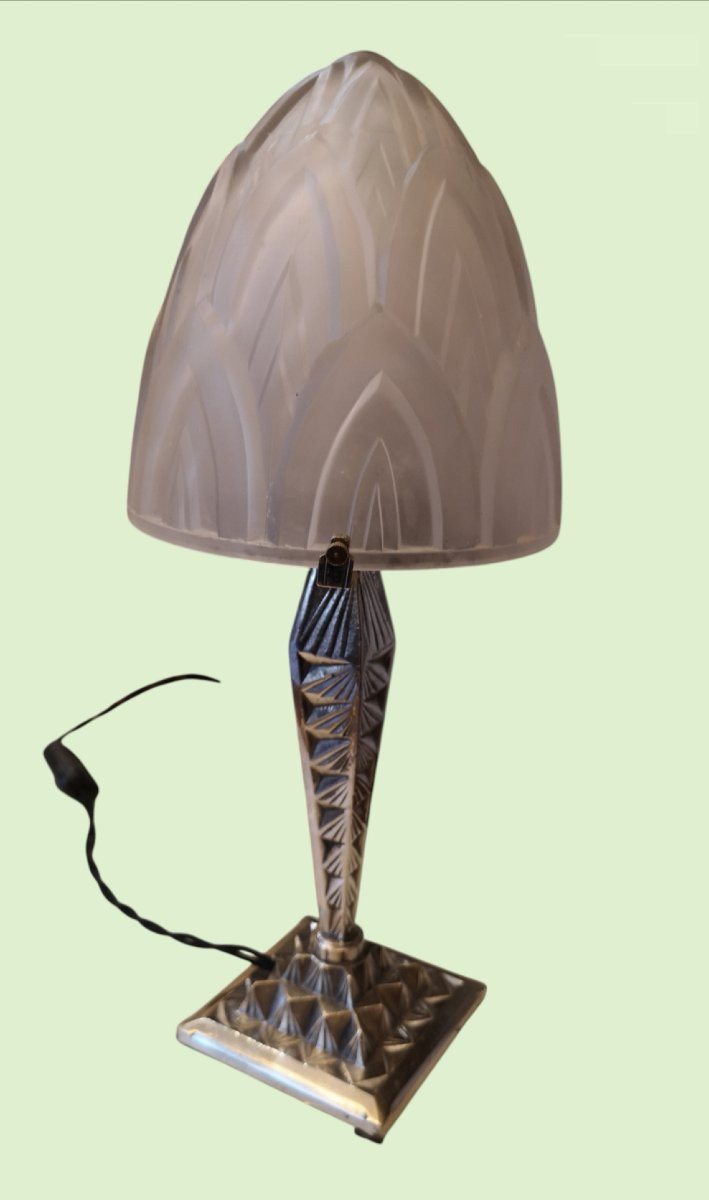 Lampe  Art déco 1930 en bronze nickelé de Germain & Lambolez et Verdun-photo-1