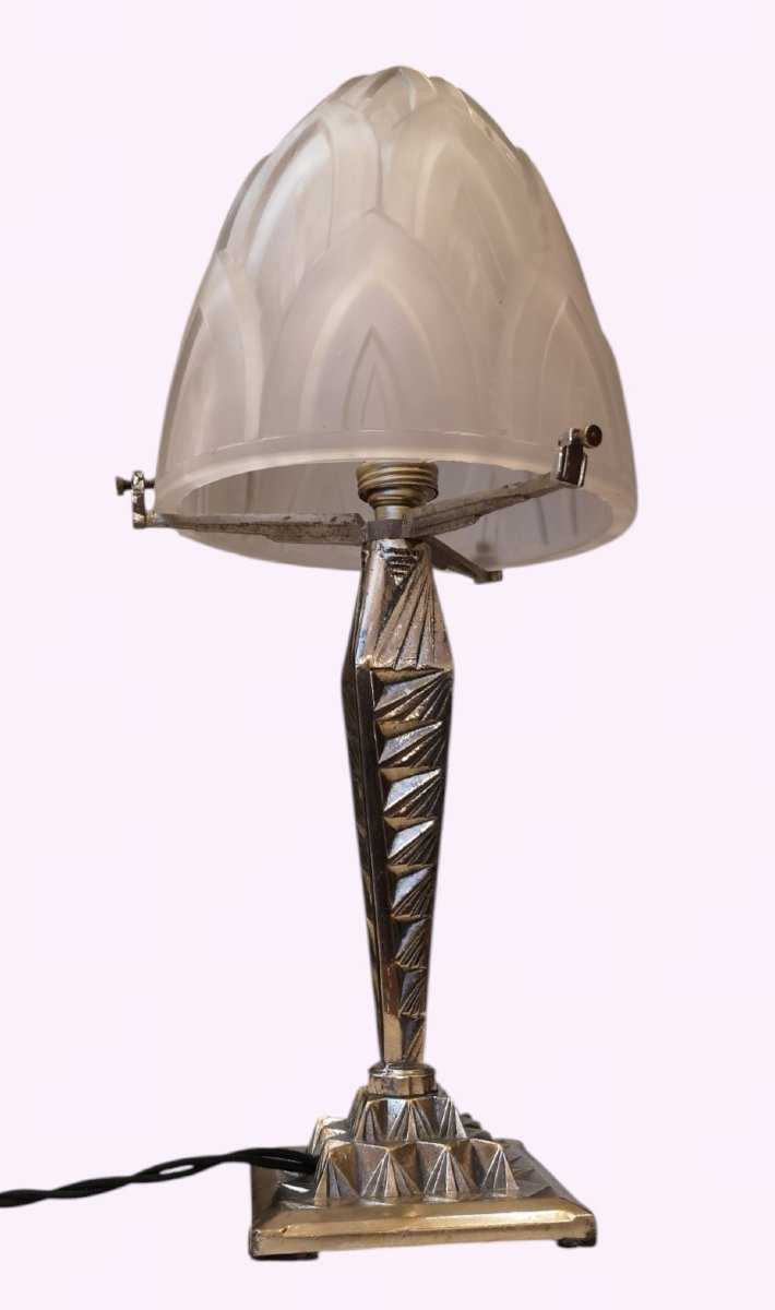 Lampe  Art déco 1930 en bronze nickelé de Germain & Lambolez et Verdun-photo-2
