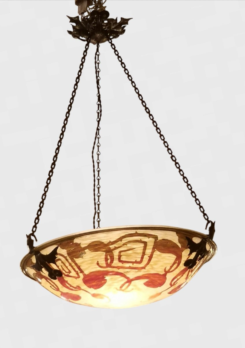 Le verre français, Schneider, suspension décor "Spirales" -photo-4