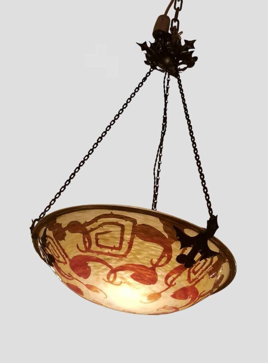Le verre français, Schneider, suspension décor "Spirales"
