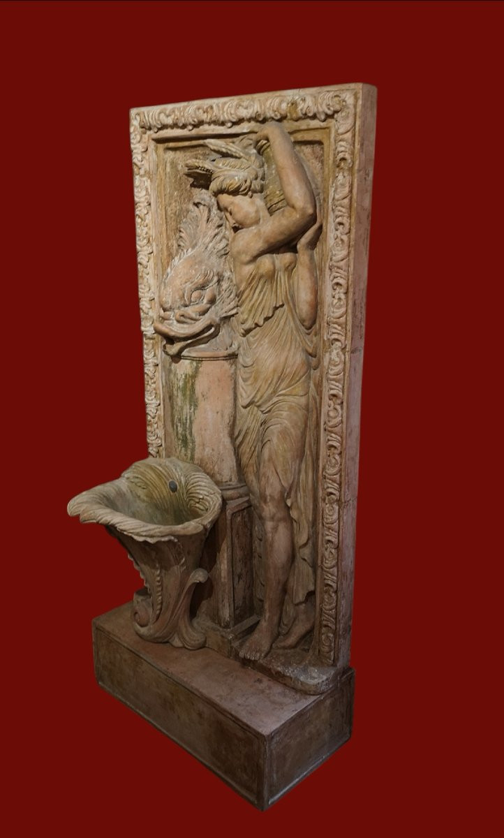 Important Terracotta Garden Fountain Signed Ezio Ceccarelli, Circa 1920-photo-2