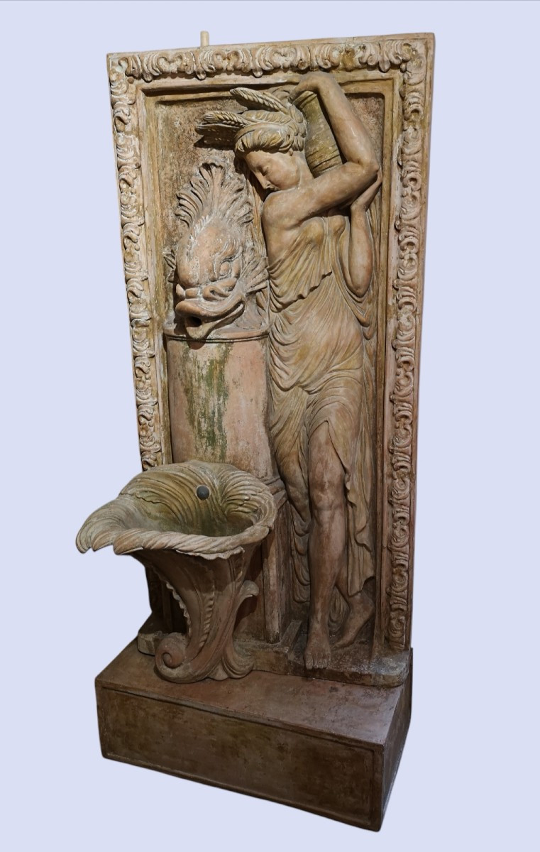 Important Terracotta Garden Fountain Signed Ezio Ceccarelli, Circa 1920