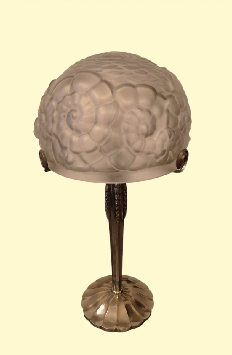 Hettier & Vincent et Muller Frères Lampe Art déco Bronze Nickelé-photo-1